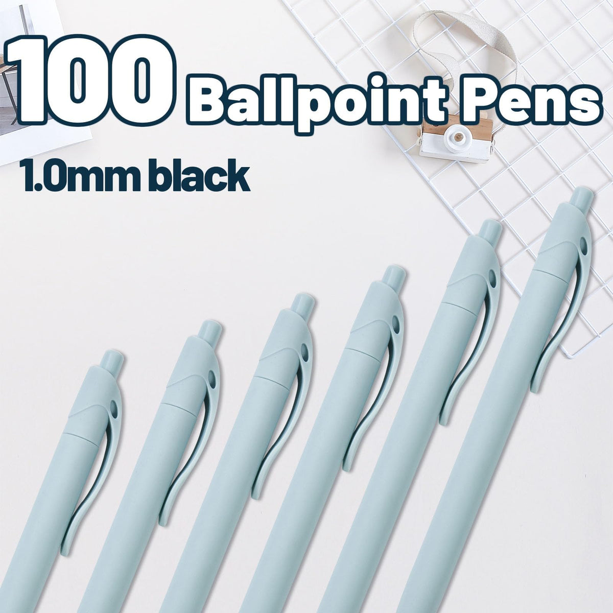 Wiaziert BallPoint Pens, 100 Pack (BLACK Ink),Bulk Pens, Mint Blue Barrel,Click Pens for Office