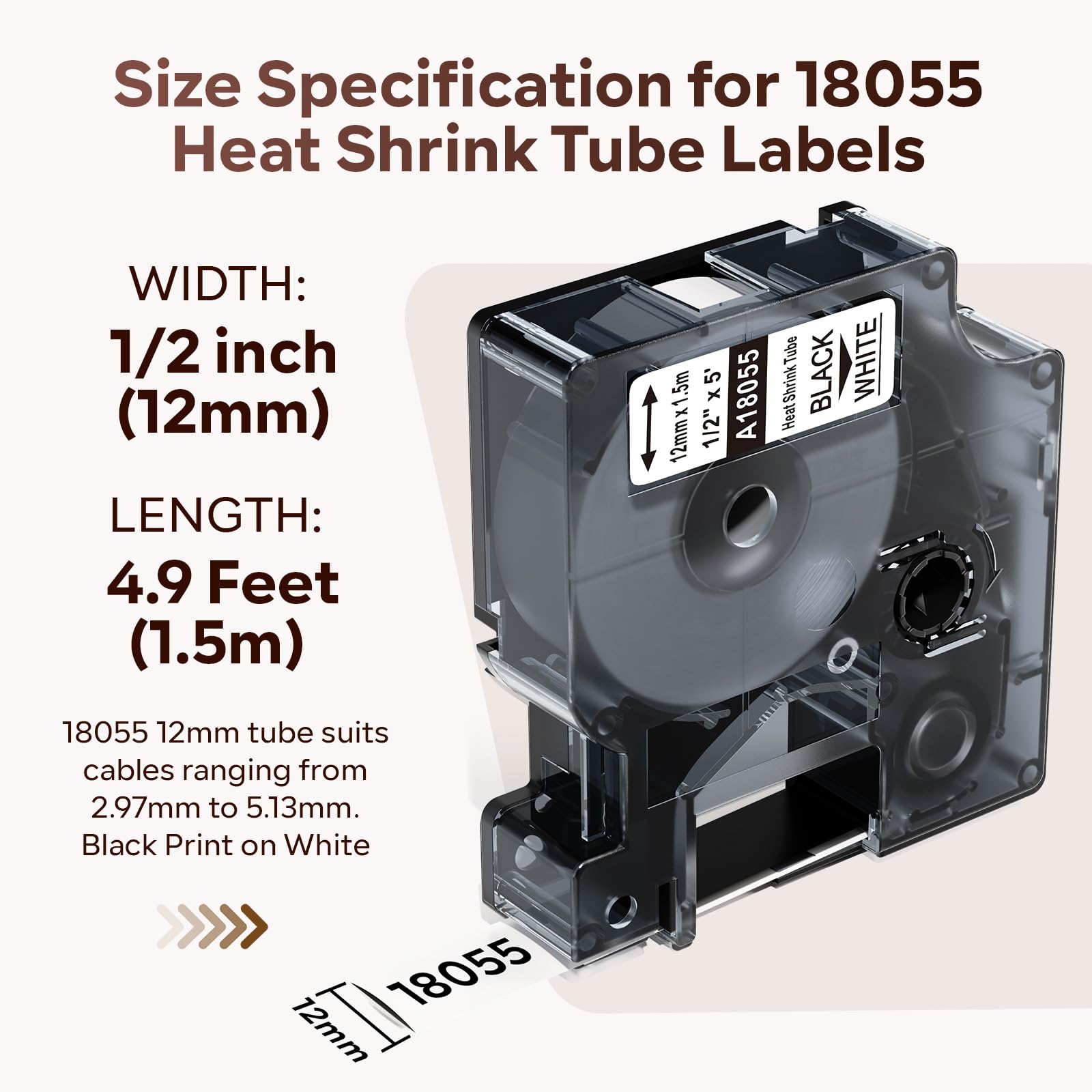 Compatible with DYMO 18055 Heat Shrink Tube Labels
