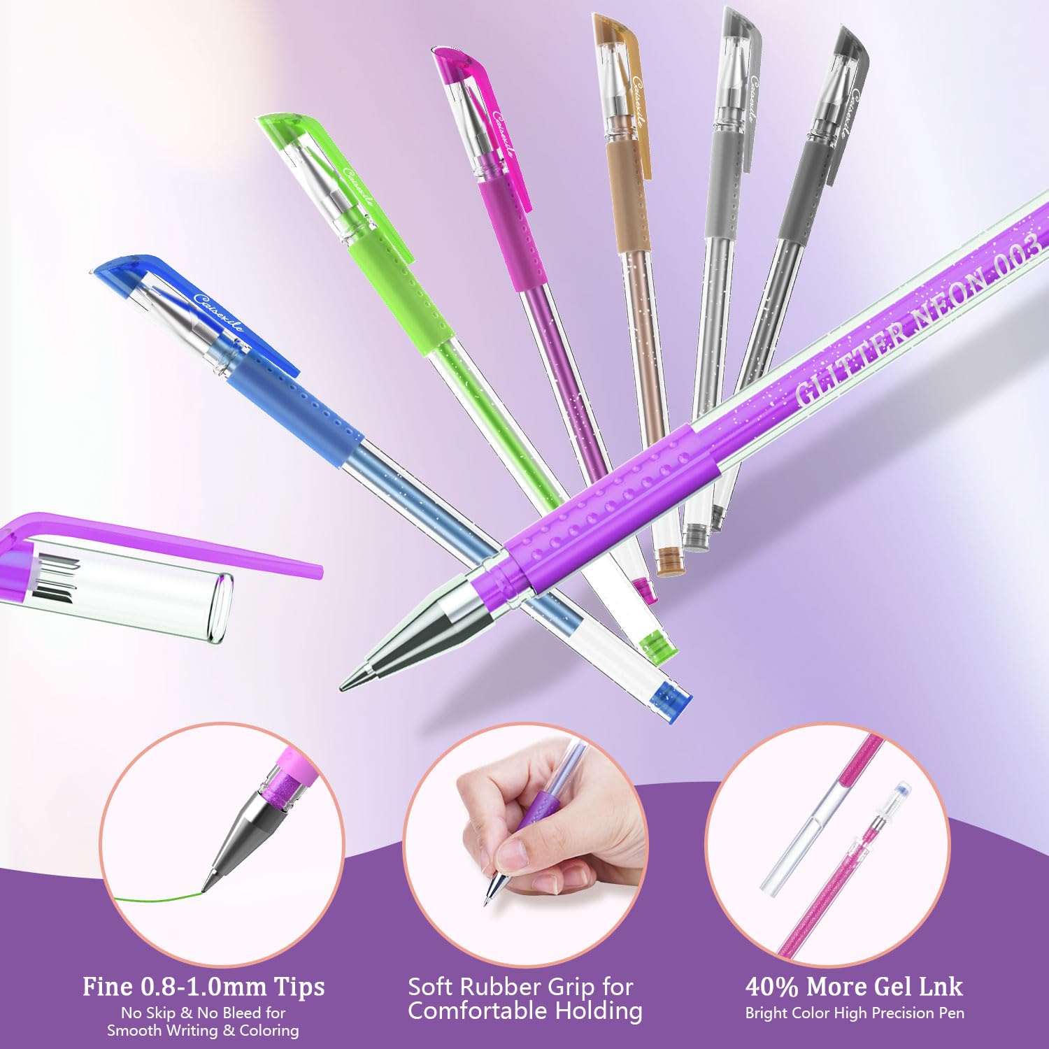 CAISEXILE Glitter Gel Pens for Adult Coloring Books, 96 Pack Artist Gel Pens 48 Colors with 50%