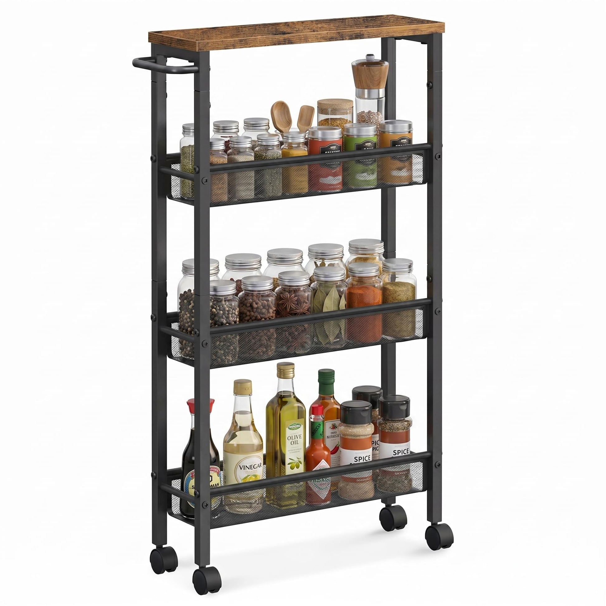 SONGMICS HOME Slim Rolling Cart, 4-Tier Storage Cart with Wheels and Handle, Narrow Utility Cart