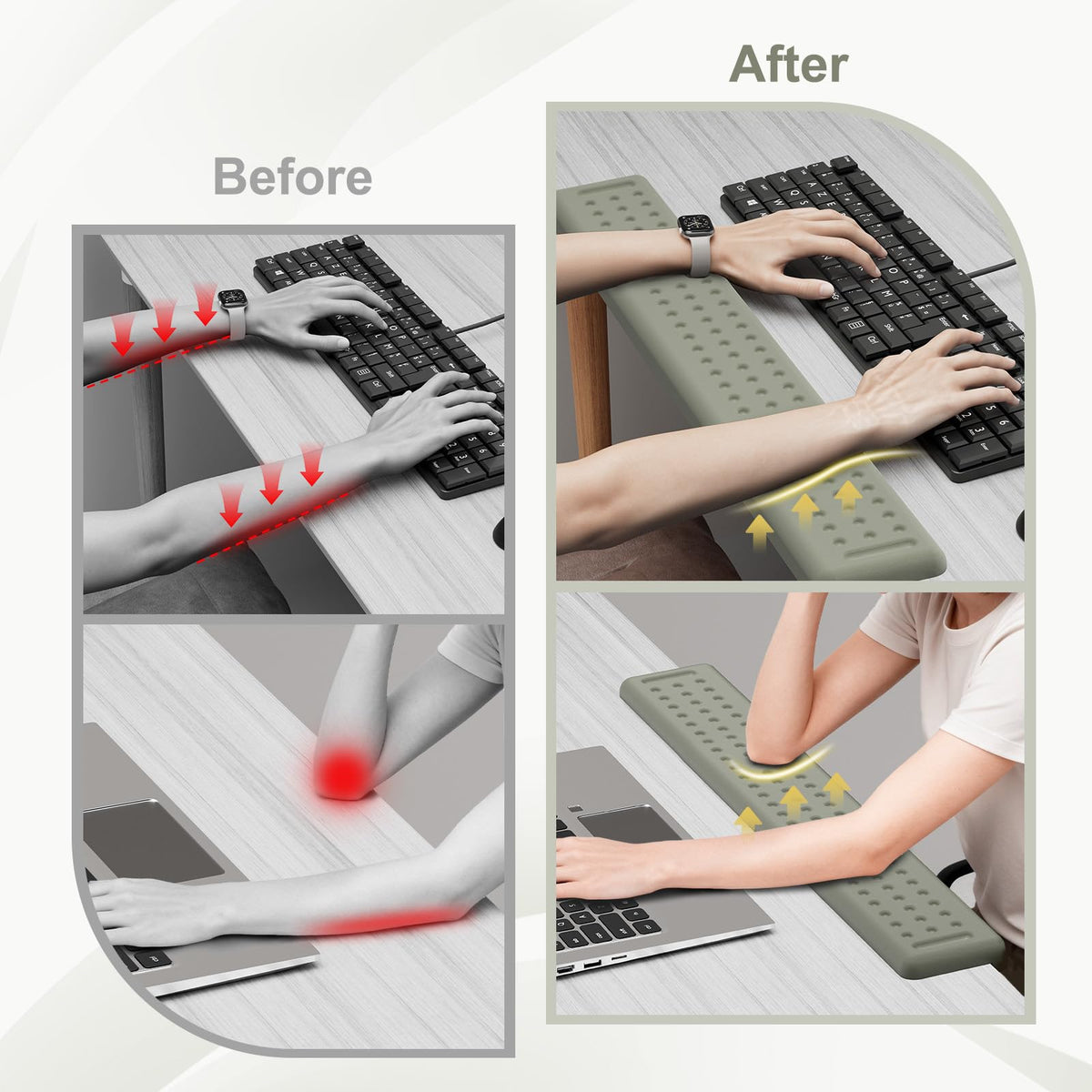 Leolee L-Shaped Desk Long Wrist Rest Elbow 60CM, Grey Arm Rest for Desk
