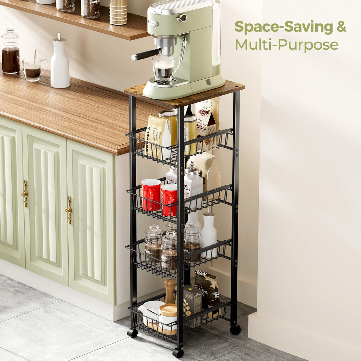 Delamu Fruit Vegetable Basket for Kitchen,5 Tier Storage Cart
