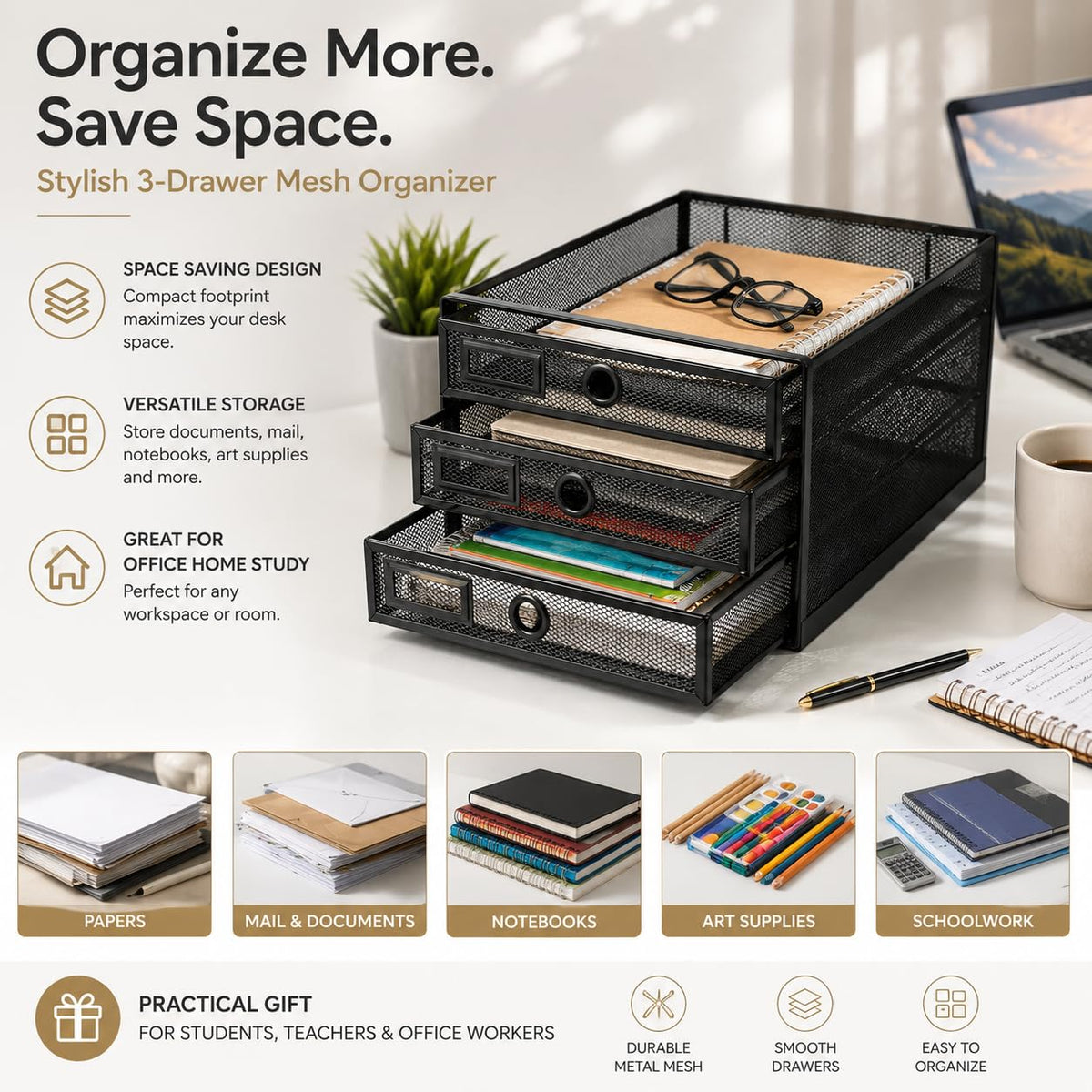 EXERZ Paper Sorter 3 Tier Drawers A4 / Multifunctional Desk Organiser/Letter Tray - Documents