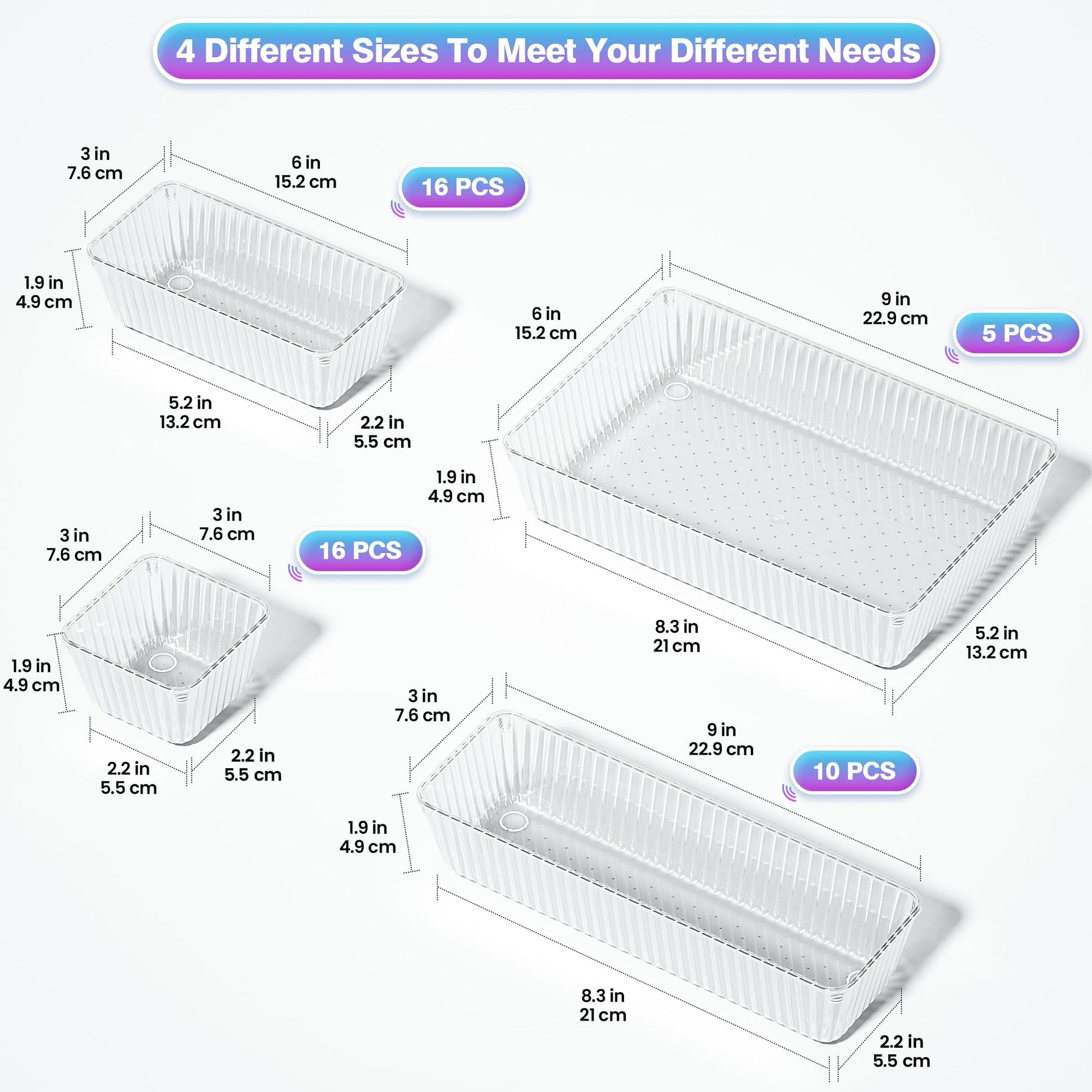 Okylvve 47 PCS Clear Plastic Drawer Organizer Set, Makeup Organizer Trays