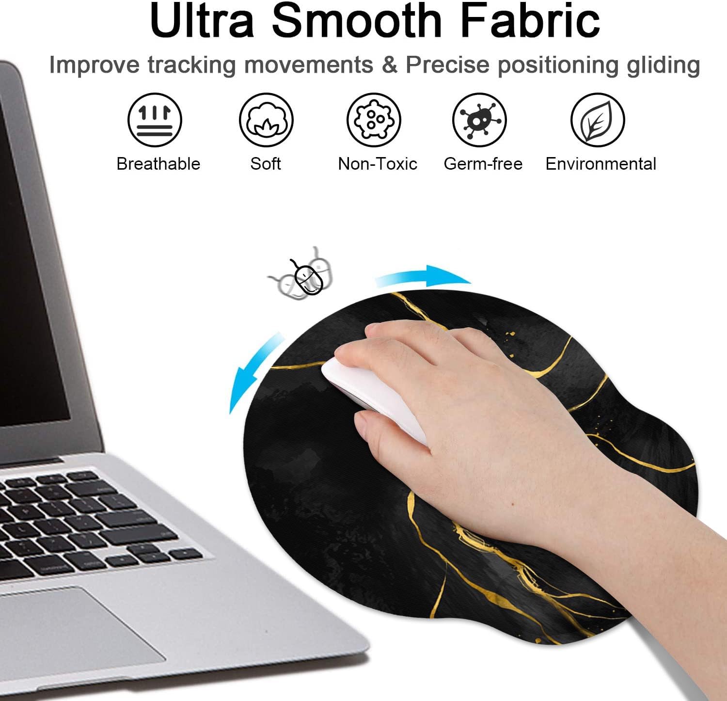 Britimes Ergonomic Mouse Pad Set with Wrist Rest, Black Gold Marble