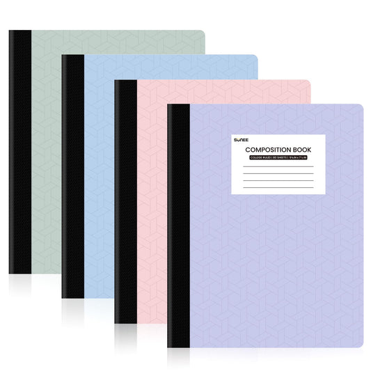 SUNEE Composition Notebooks - College Ruled Paper, 4 Pack Composition Book, 9 3/4" x 7 1/2", 80