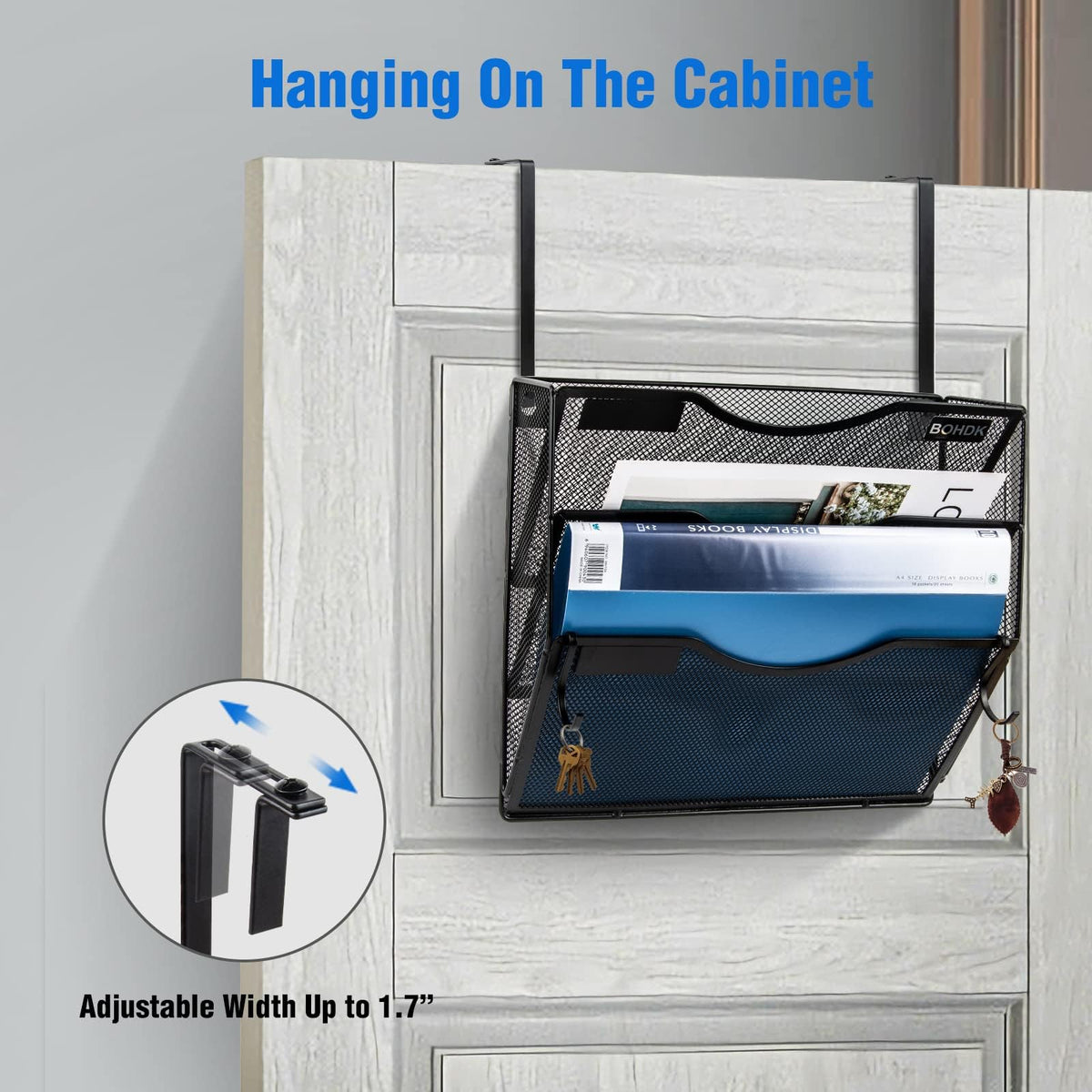 BOHDK Wall File Organizer, 3 Tire Hanging File Folder Mail Organizer, Vertical Mesh Metal Door/Wall