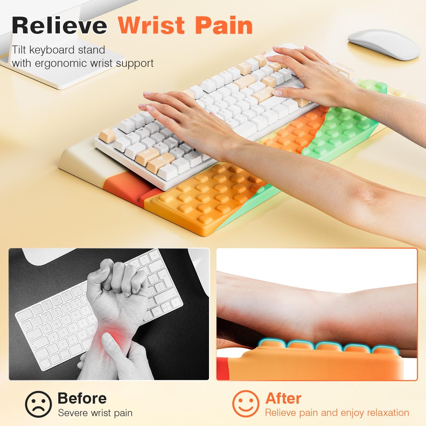 Ospelelf Keyboard Wrist Rest, Ergonomic Memory Foam Wrist Support for Typing & Gaming, Tilted