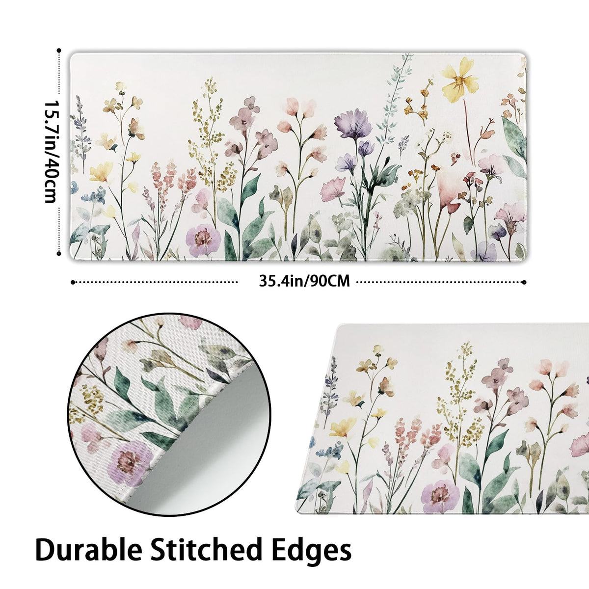 Floral Desk Mat Large Extend Mouse Pad XXL Beige Boho Desk Pad 35.4x15.7 Inch Cute Minimalist