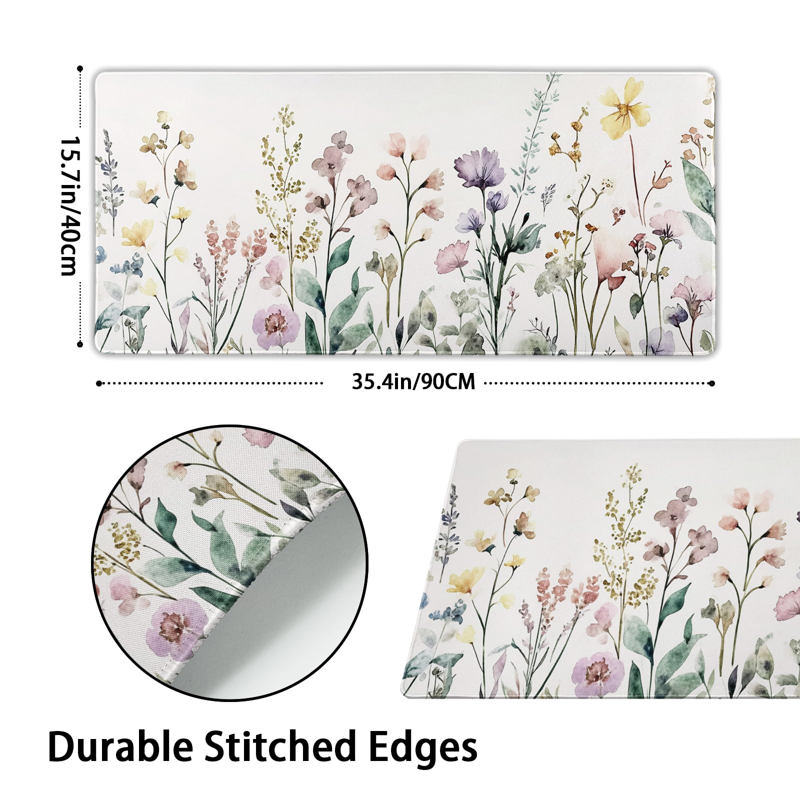 Floral Desk Mat Large Extend Mouse Pad XXL Beige Boho Desk Pad 35.4x15.7 Inch Cute Minimalist