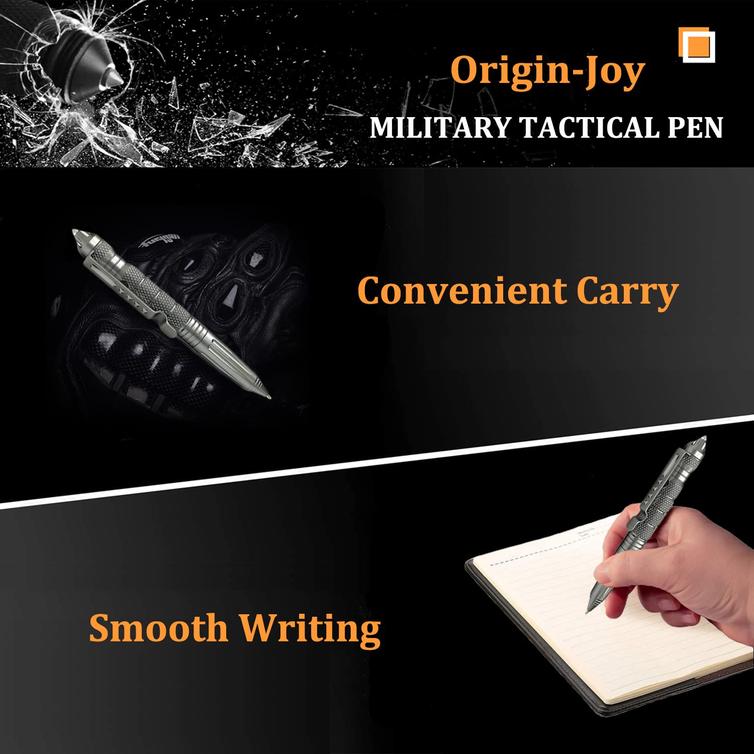 Origin-Joy 3 Pack Tungsten Steel Military Tactical Pen Set, Multifunctional EDC Self Defense Pen