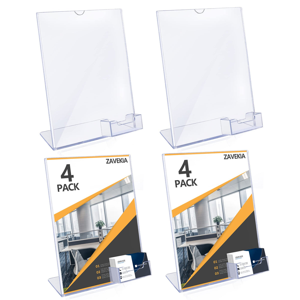 zavekia 8.5 x 11 Acrylic Sign Holder with Business Card Holder, Brochure Display Stand for desktop