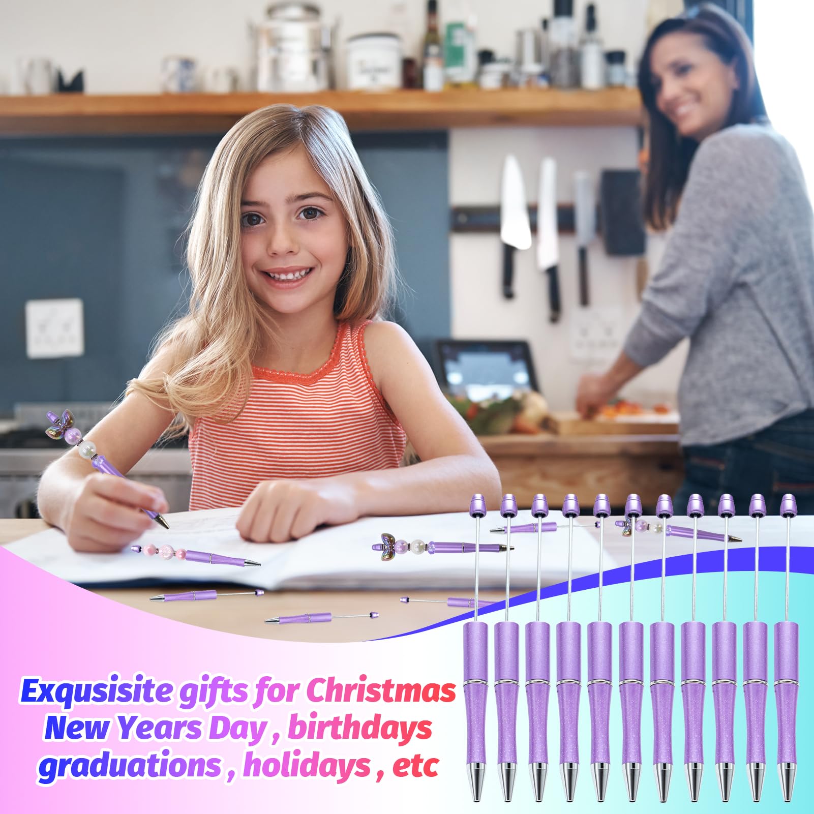 DASTTUIS 300 Pieces DIY Beadable Pen Kit – 100 Plastic Ballpoint Pens with Refills & Bags – School