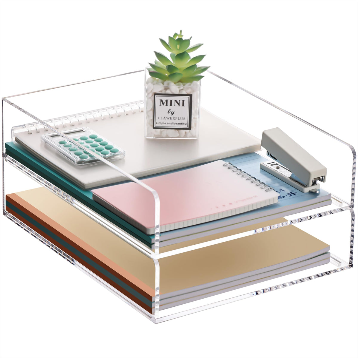 HeZone Paper Organizer Letter Tray, Clear Acrylic Paper Tray, School Teacher Office Supplies
