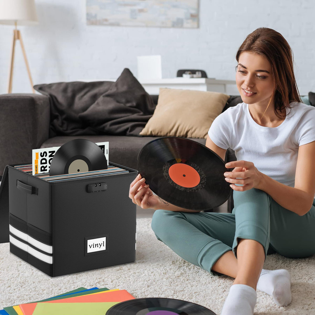onvvippiv Large Vinyl Record Storage Box Fireproof Waterproof with Lock