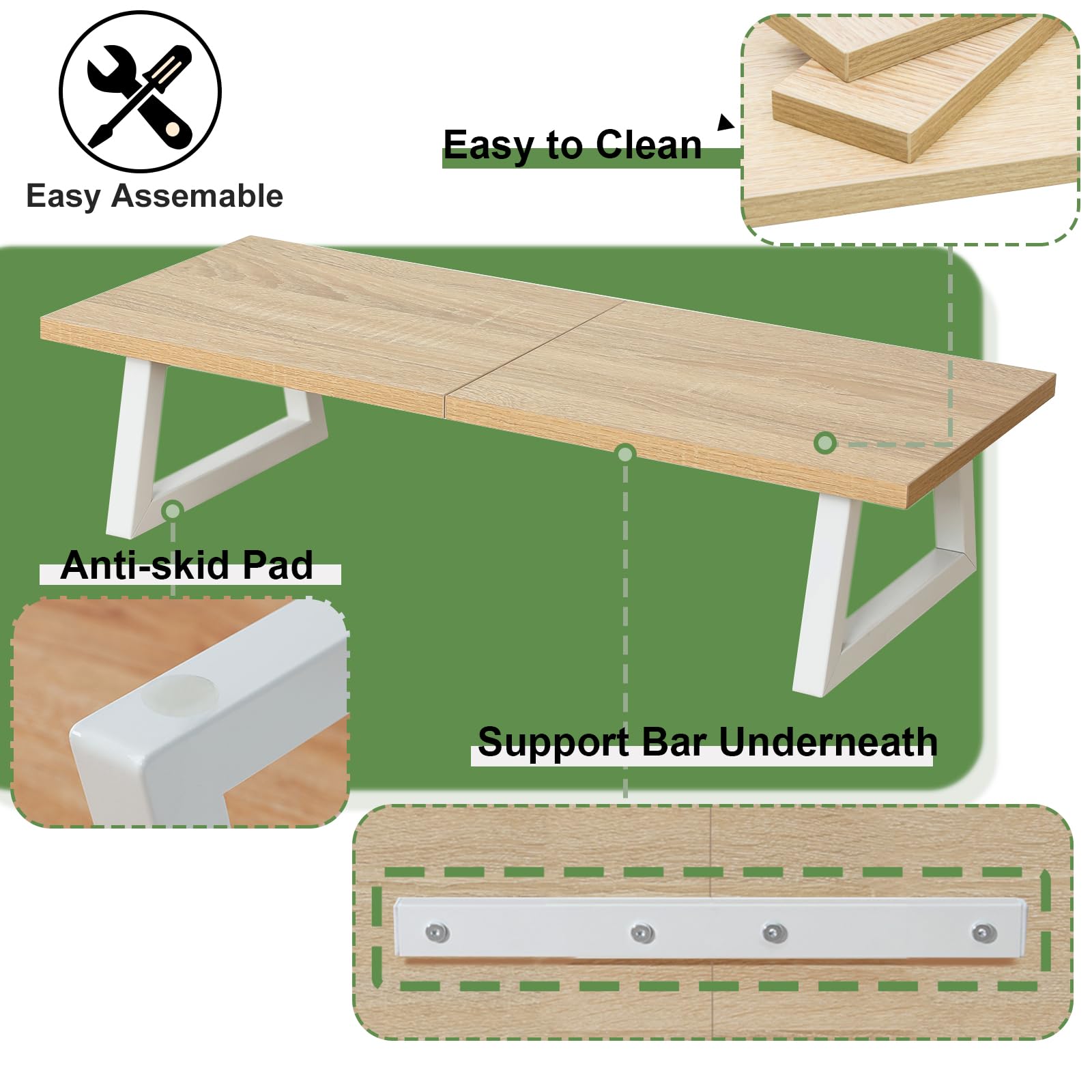 TEAMIX 24 inch Monitor Riser for Desk, Wood & Steel Computer/TV Stand Maple