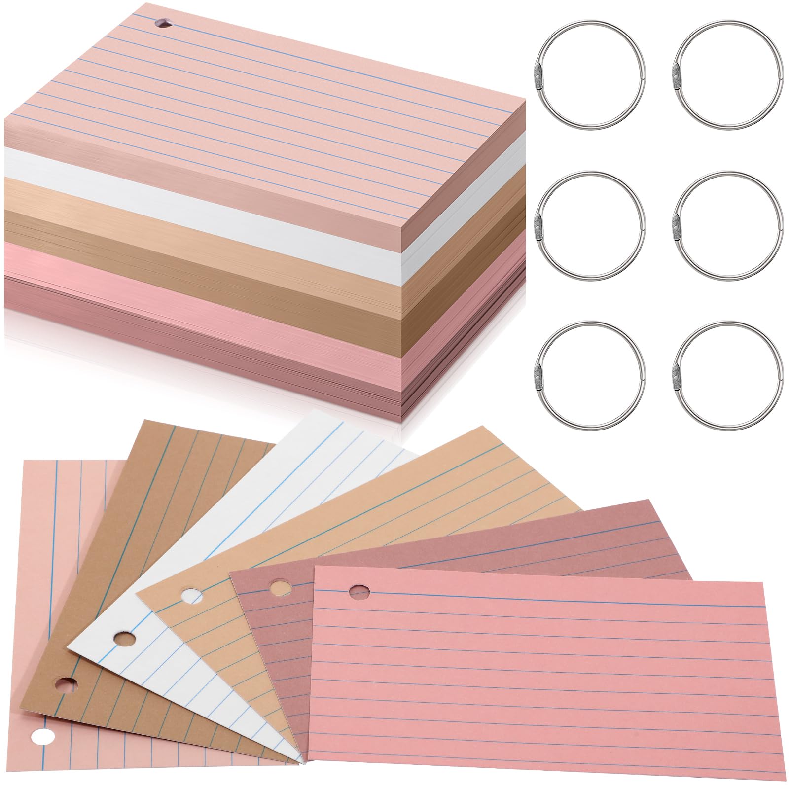 Epakh 300 Pcs Index Cards with Rings, 3 x 5 Inch, Dark Pink Brown Series