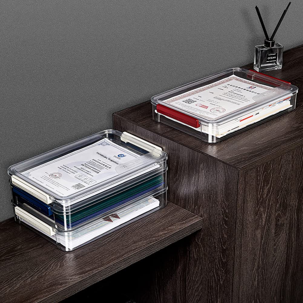Comforhous 2 Pack Document Storage Clear Plastic Storage Boxes with Lids Stackable Storage Bins