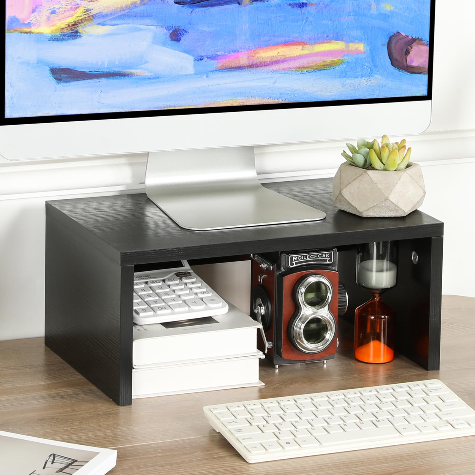 TEAMIX 6.7 inch Tall Monitor Stand Riser, Wood Shelf Riser, Desk Organizer