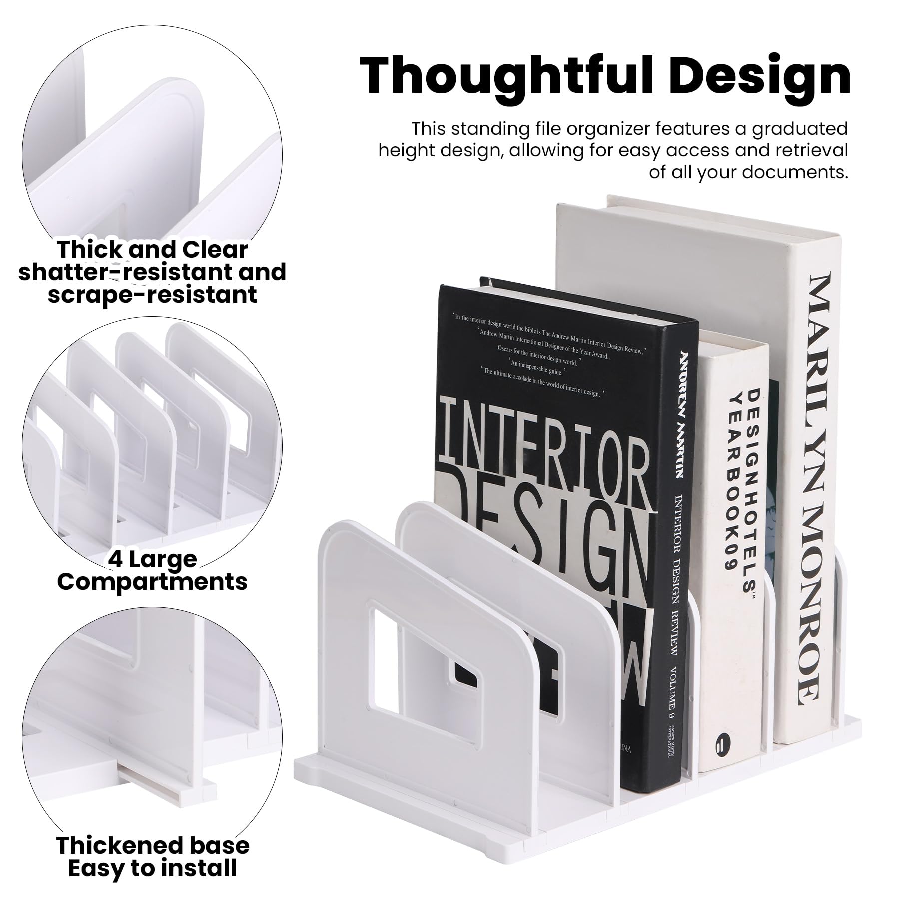 LALOBLUE File Organizer, Acrylic Folder Organizer File Sorter, Plastic Vertical Dividers for