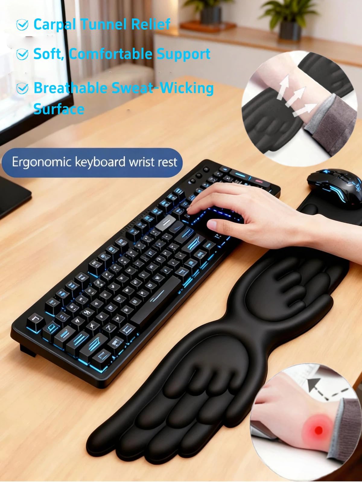 inbesk Angel Wing Wrist Rest Ergonomic Memory Foam Wrist Rest for Computer Keyboard Mouse Set, Cute