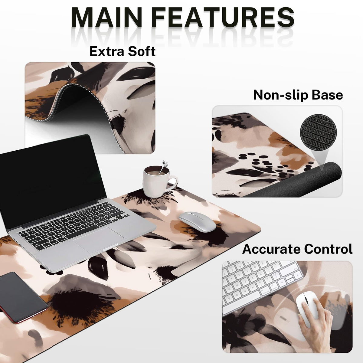 Britimes Keyboard Mouse Pad Set, 4 in 1 Desk Mat Set, Boho Tribal Brown