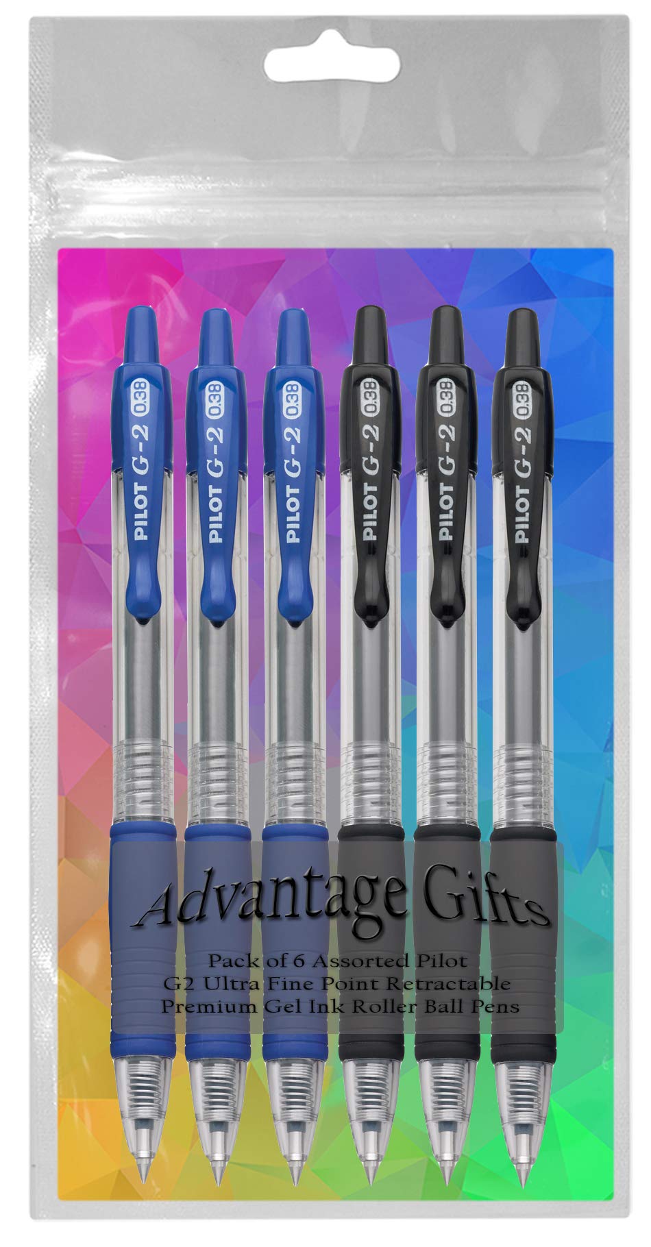 Advantage Gifts G2 Retractable Premium Gel Ink Roller Ball Pens Ultra Fine Point (.38mm) Black/Blue