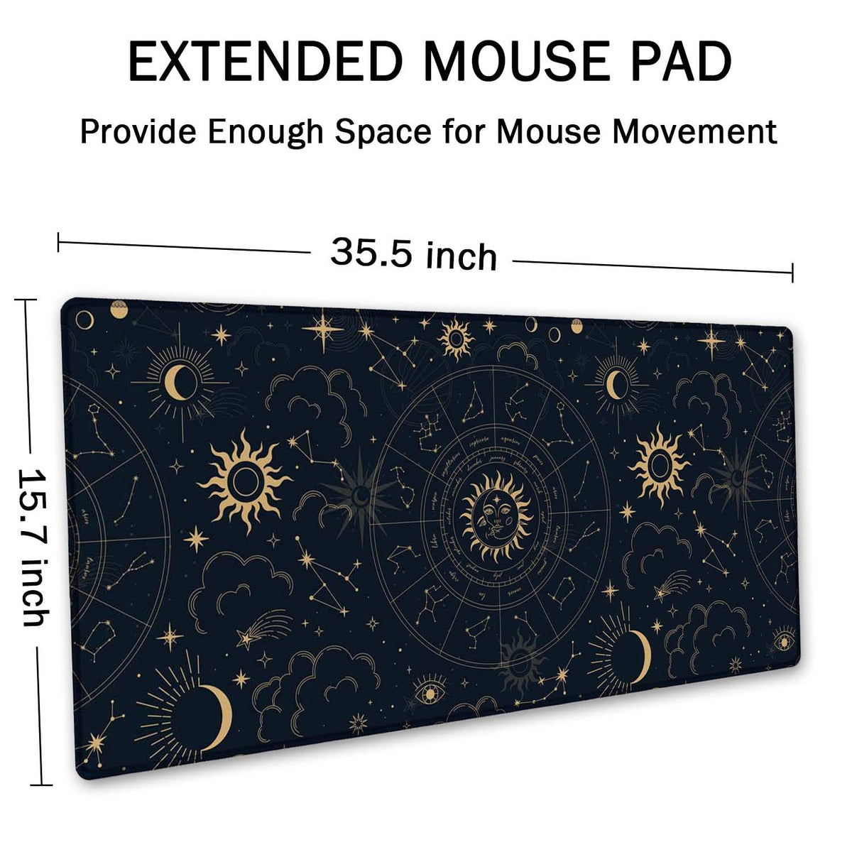 SSOIU Zodiac Wheel Desk Mat, Celestial Desk Pad, Astrology Large Gaming Mouse Pad 35.5x15.7inch XXL