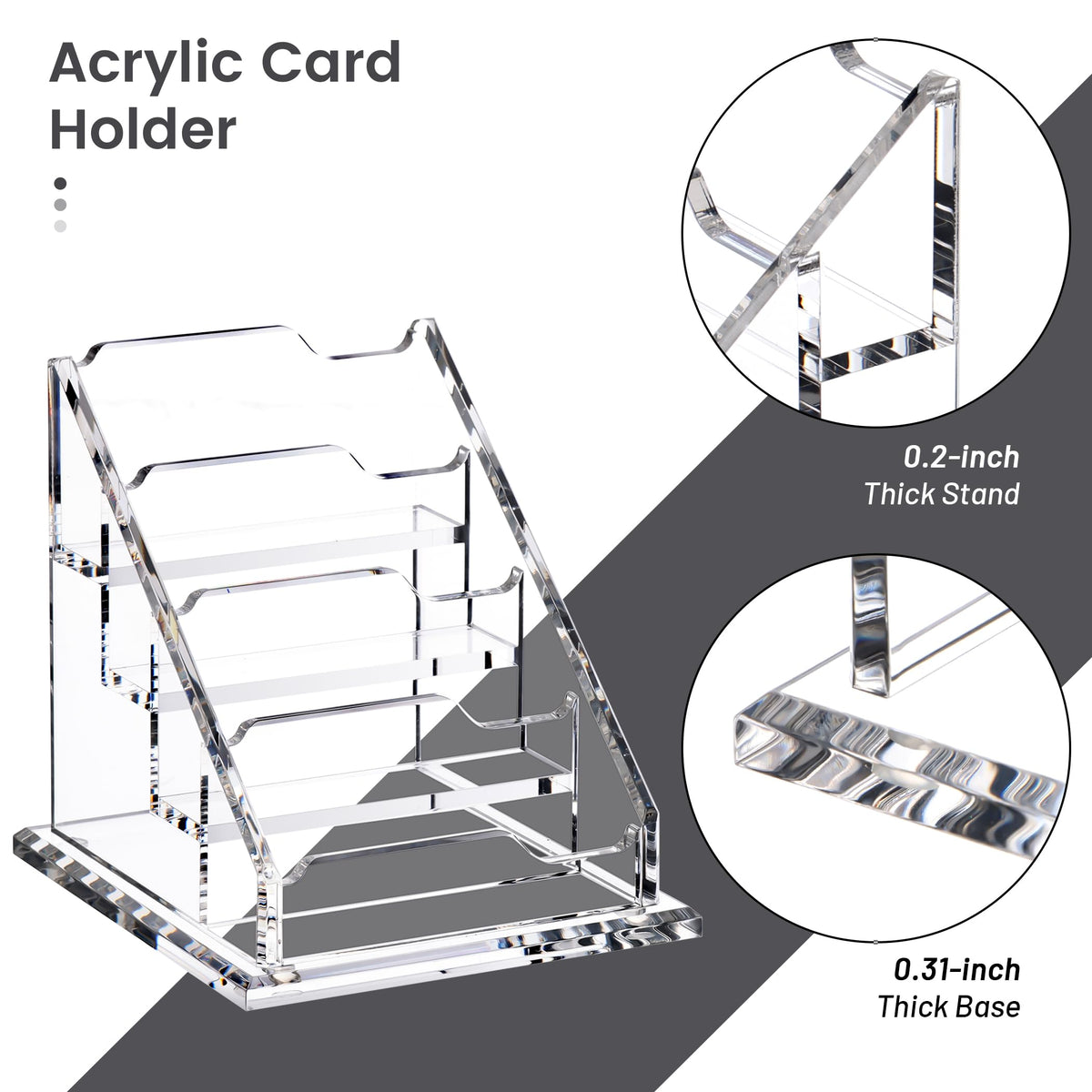 HeZone Acrylic Card Holder Clear Horizontal Business Card Organizer Stand for Desk 4 Slots 4 Tier