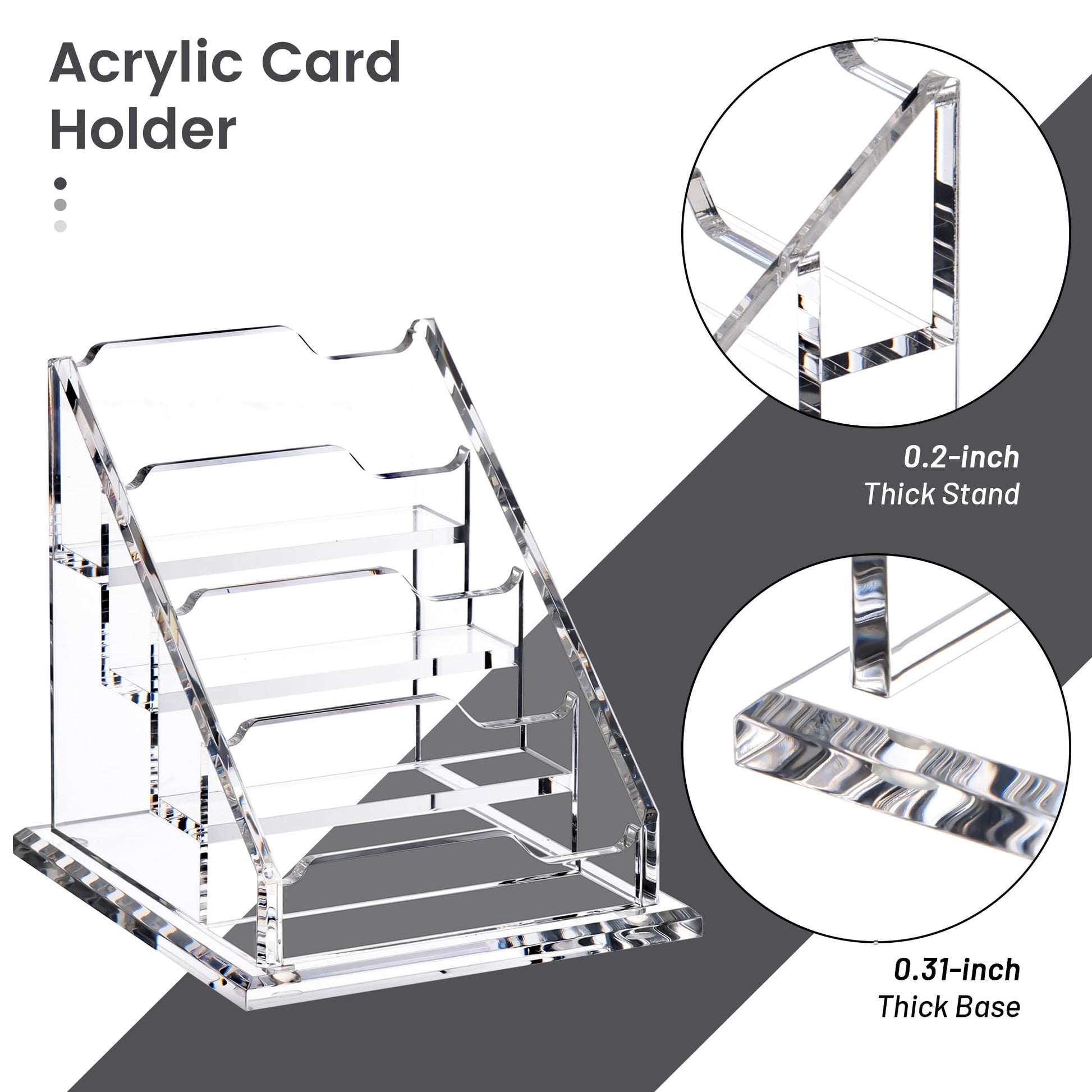 HeZone Acrylic Card Holder Clear Horizontal Business Card Organizer Stand for Desk 4 Slots 4 Tier