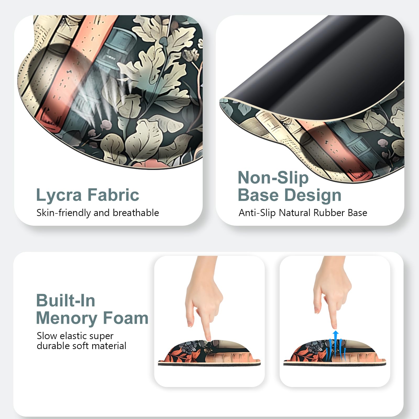 Nature Aesthetic Florals Books Mouse Pad, XXL Large Desk Mat Extended Reading Desk pad, 4PCS