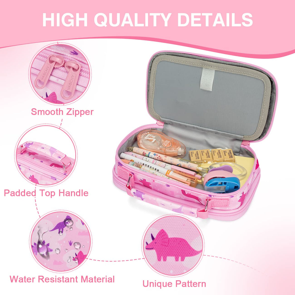 VASCHY Pencil Case for Girls, Aesthetic Kawaii Large Pencil Pouch Stationary Pencil Bag/Box for