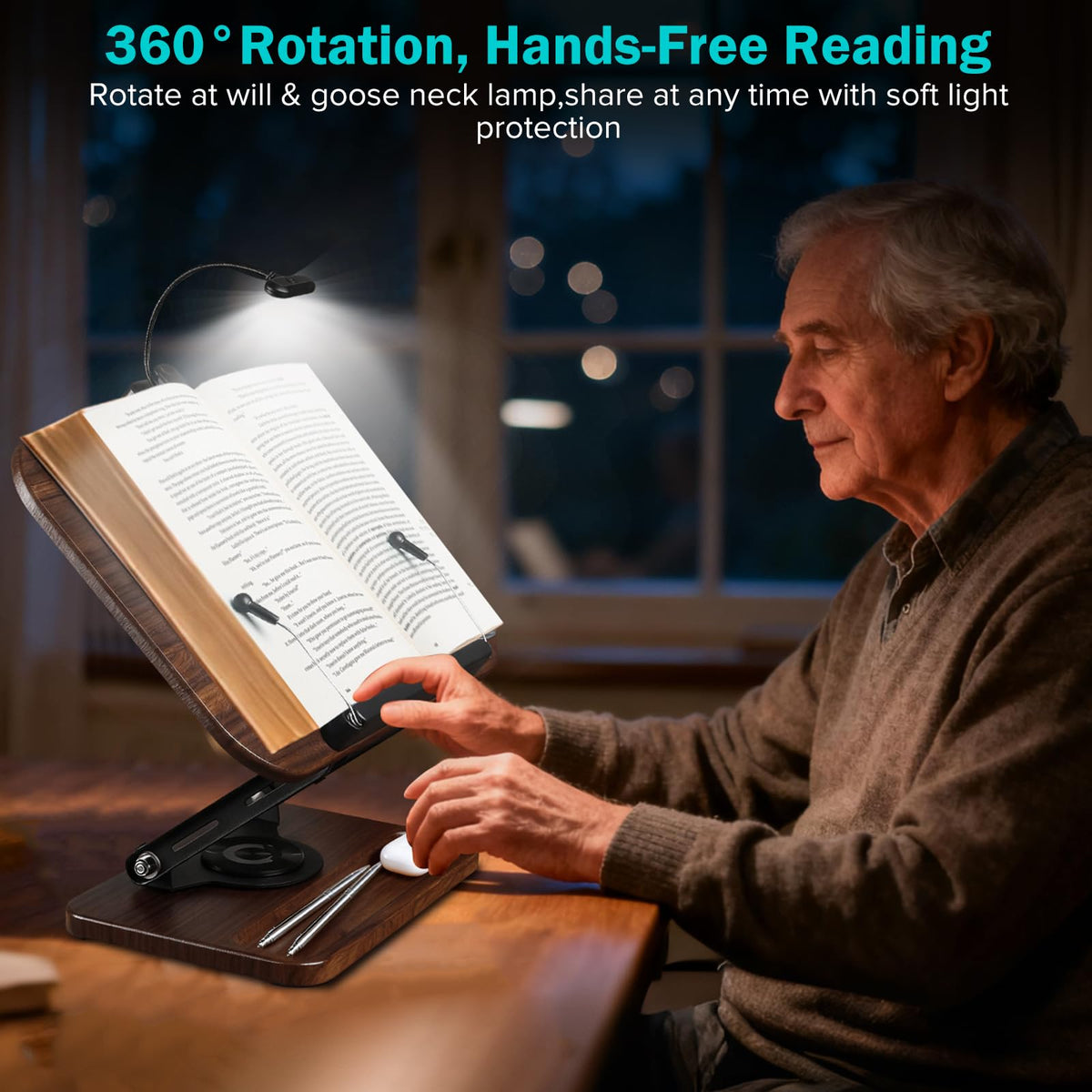 UikJOY Book Stand with Light & Storage, Book Holders for Reading Hands Free