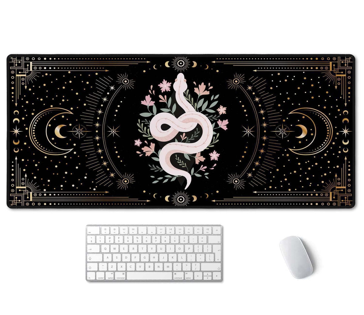 SSOIU Large Mouse Pad, Boho Snake Witch Desk Mat for Desktop, Women Girls Waterproof Gaming