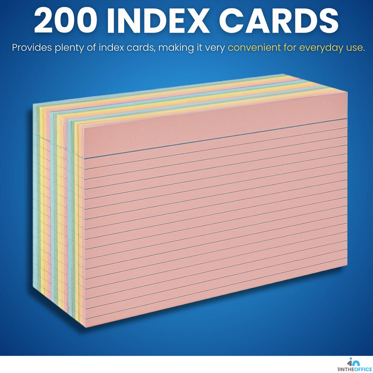 1InTheOffice Index Cards 5 x 8 Ruled Colored, Assorted 200/Pack