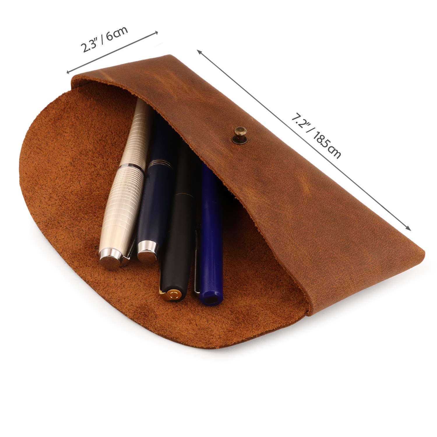 Londo Genuine Leather Retro Pen and Pencil Case - Metal Snap Fastener, Pencil Pouch Stationery Bag