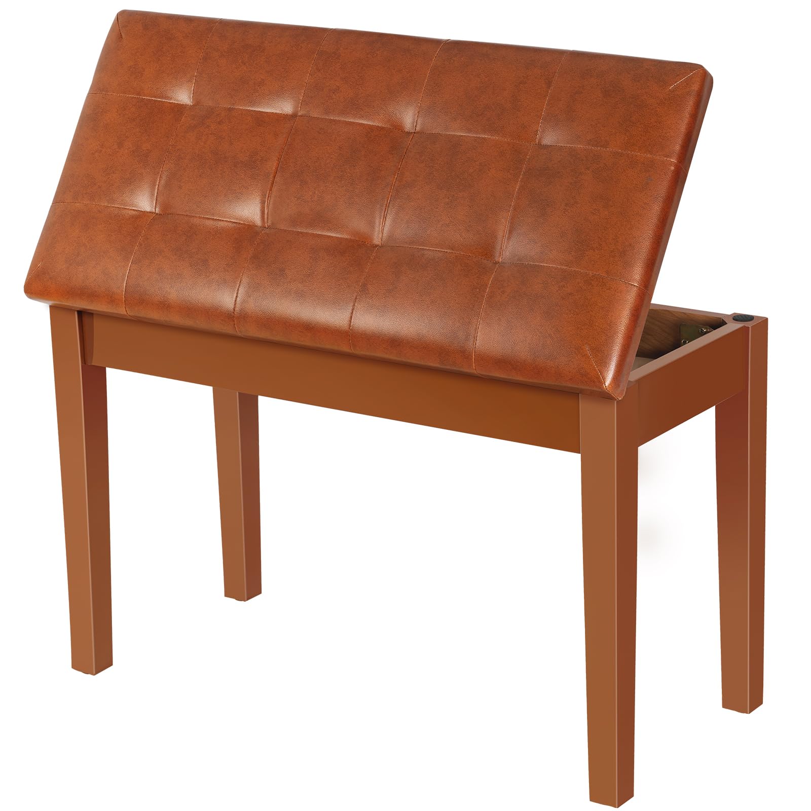 AODSK Wooden Duet Piano Bench with Padded Cushion and Storage Compartment for Music Books
