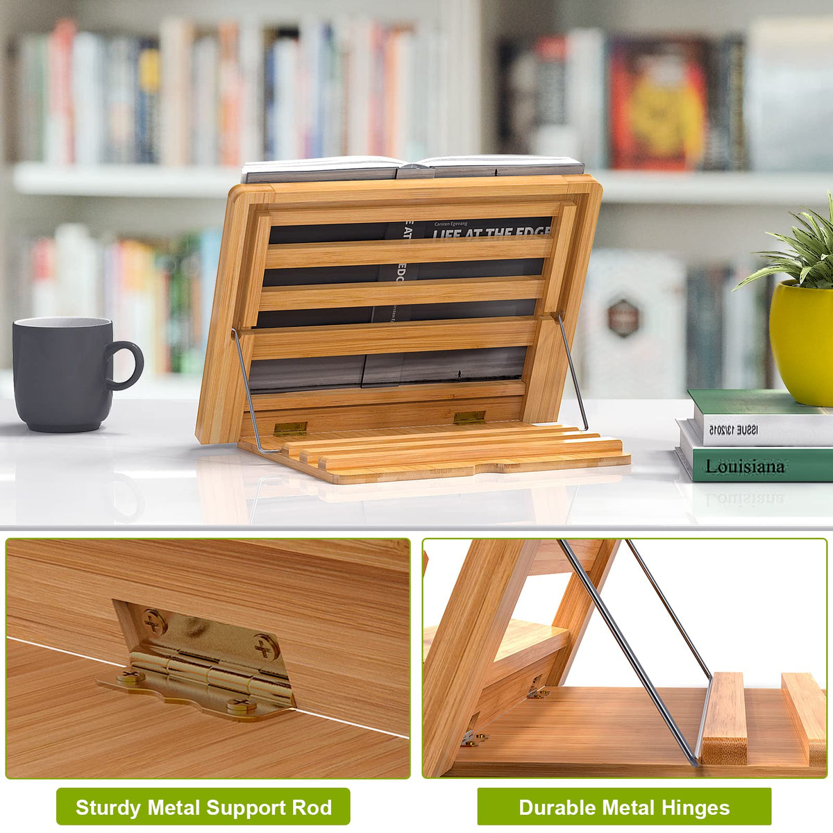 Wooden Desktop Book Stands, Adjustable Book Stand for Reading