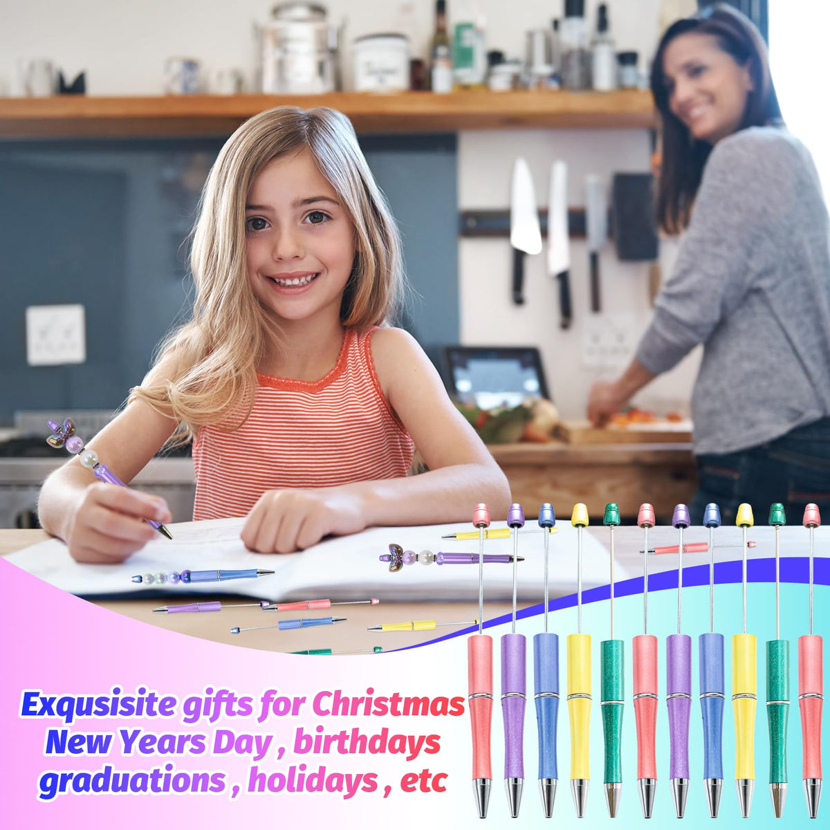 DASTTUIS 150 Pieces DIY Beadable Pen Kit – 50 Plastic Ballpoint Pens with Refills & Bags – School
