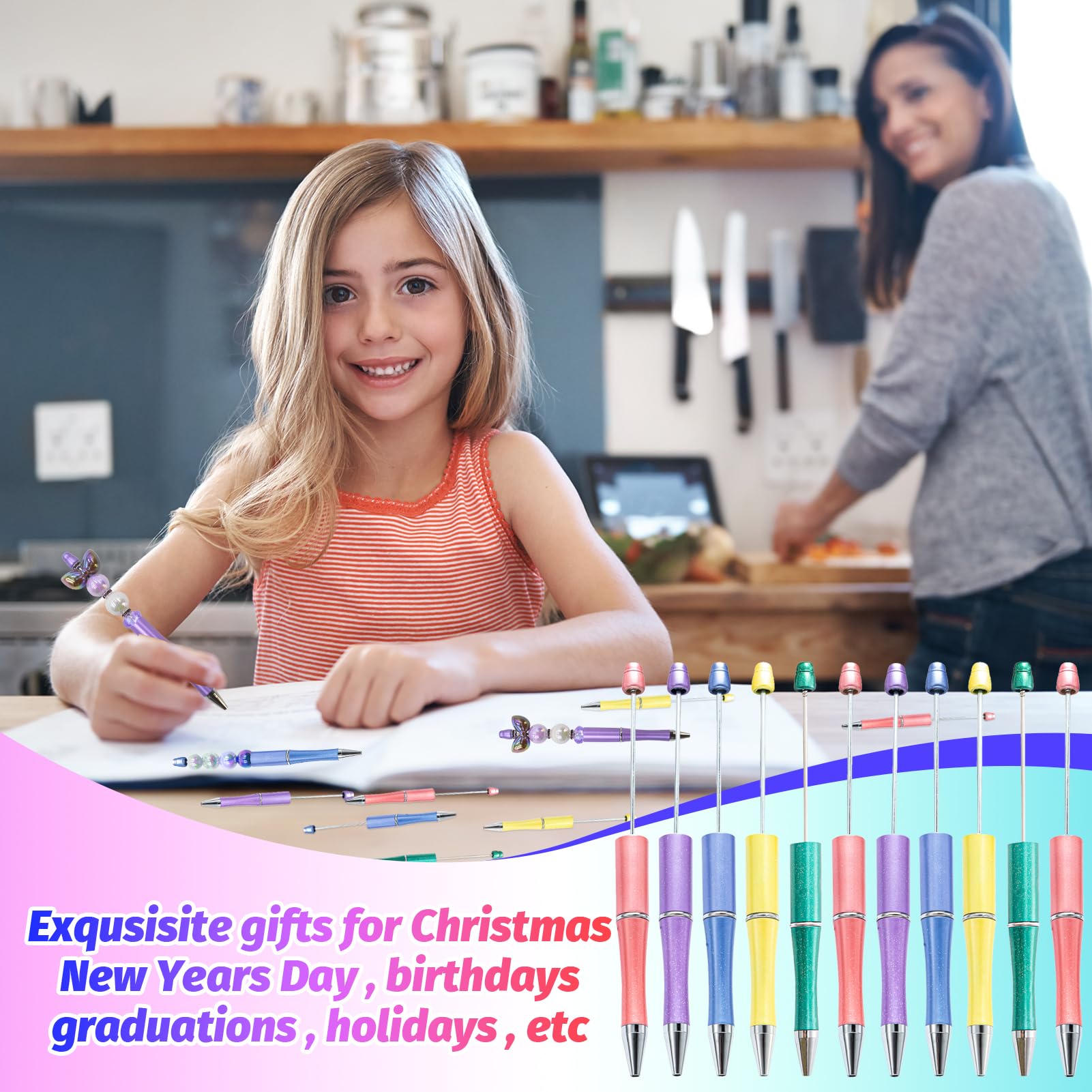DASTTUIS 300 Pieces DIY Beadable Pen Kit – 100 Plastic Ballpoint Pens with Refills & Bags – School
