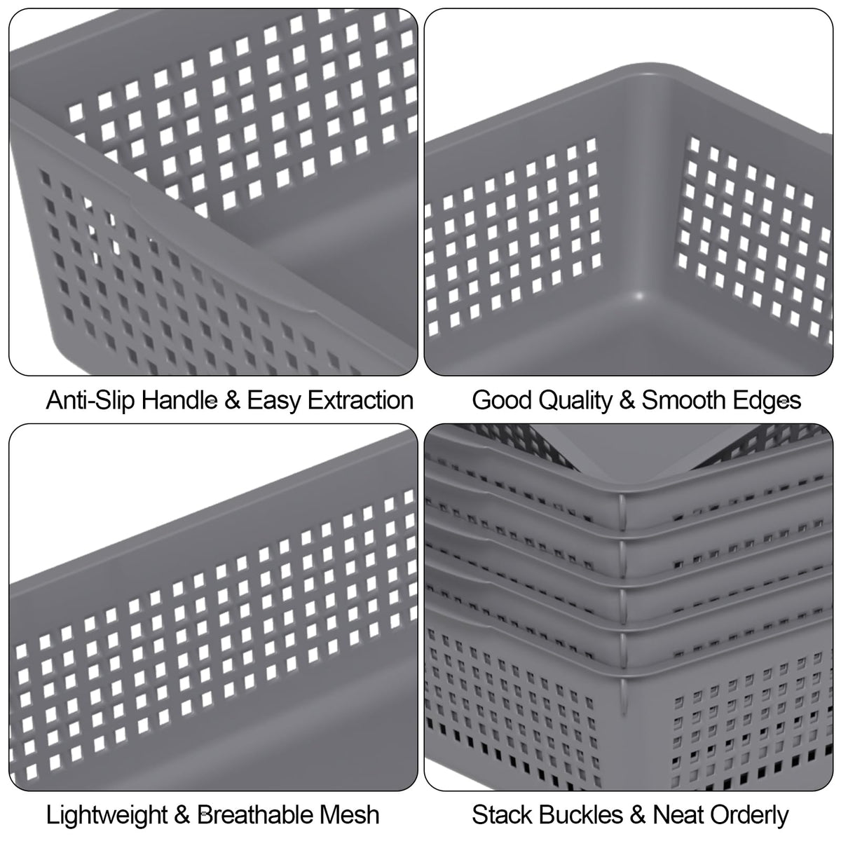 Nicesh 6-Pack A4 Paper Storage Trays, Desktop File Organizer Baskets, Grey