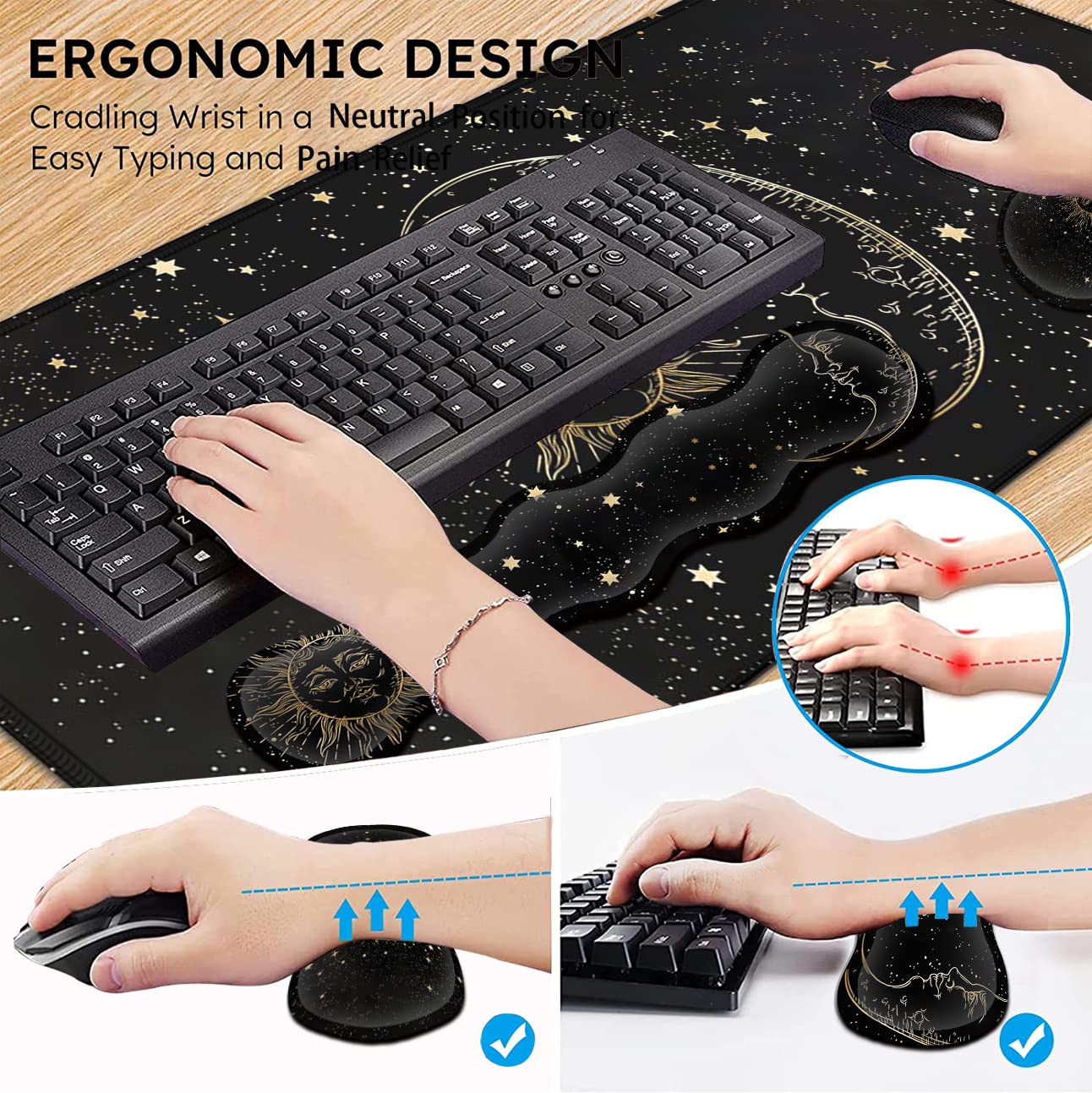 JVGFYNKL Extended Large Mouse Pad+Keyboard Wrist Rest Support , Ergonomic Memory Foam Wrist Rest