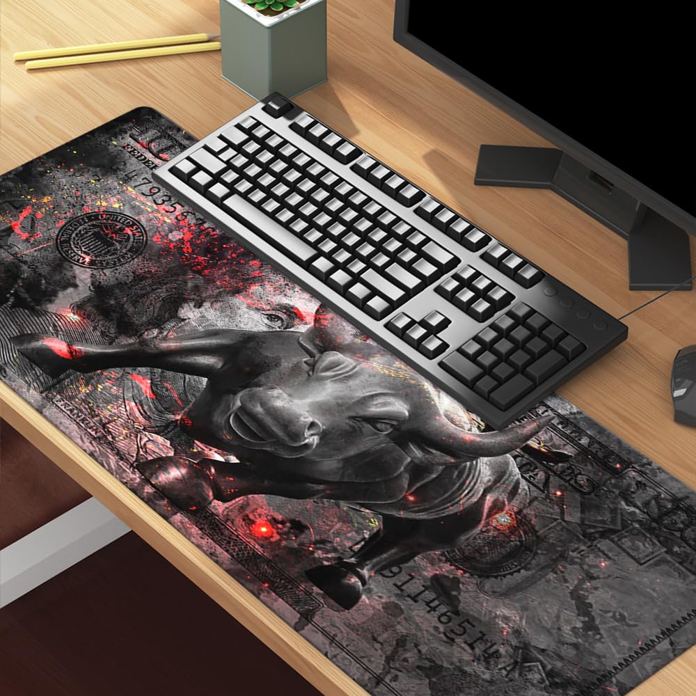 Reateforin Gaming Mouse Pad Black Gray Money Bull Motivational Sign Inspirational Quote Mouse Pad