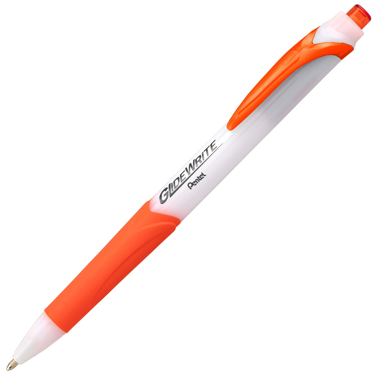 Pentel GlideWrite Ballpoint Pen with TechniFlo Ink, (1.0mm) Medium Line, Orange Ink, Box of 12