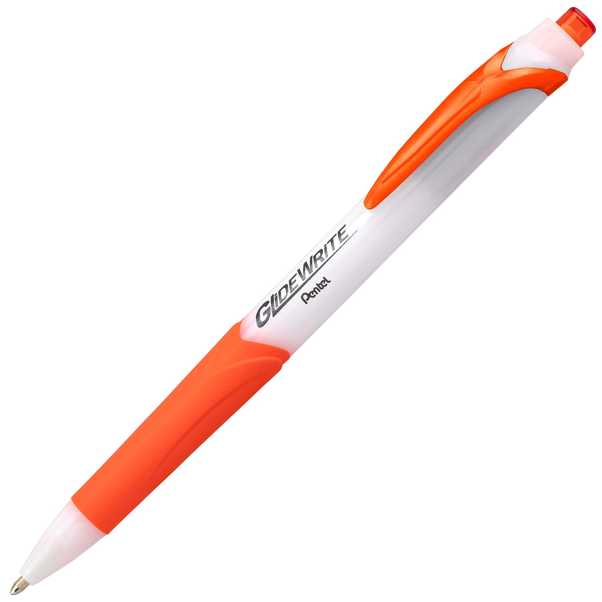 Pentel GlideWrite Ballpoint Pen with TechniFlo Ink, (1.0mm) Medium Line, Orange Ink, Box of 12