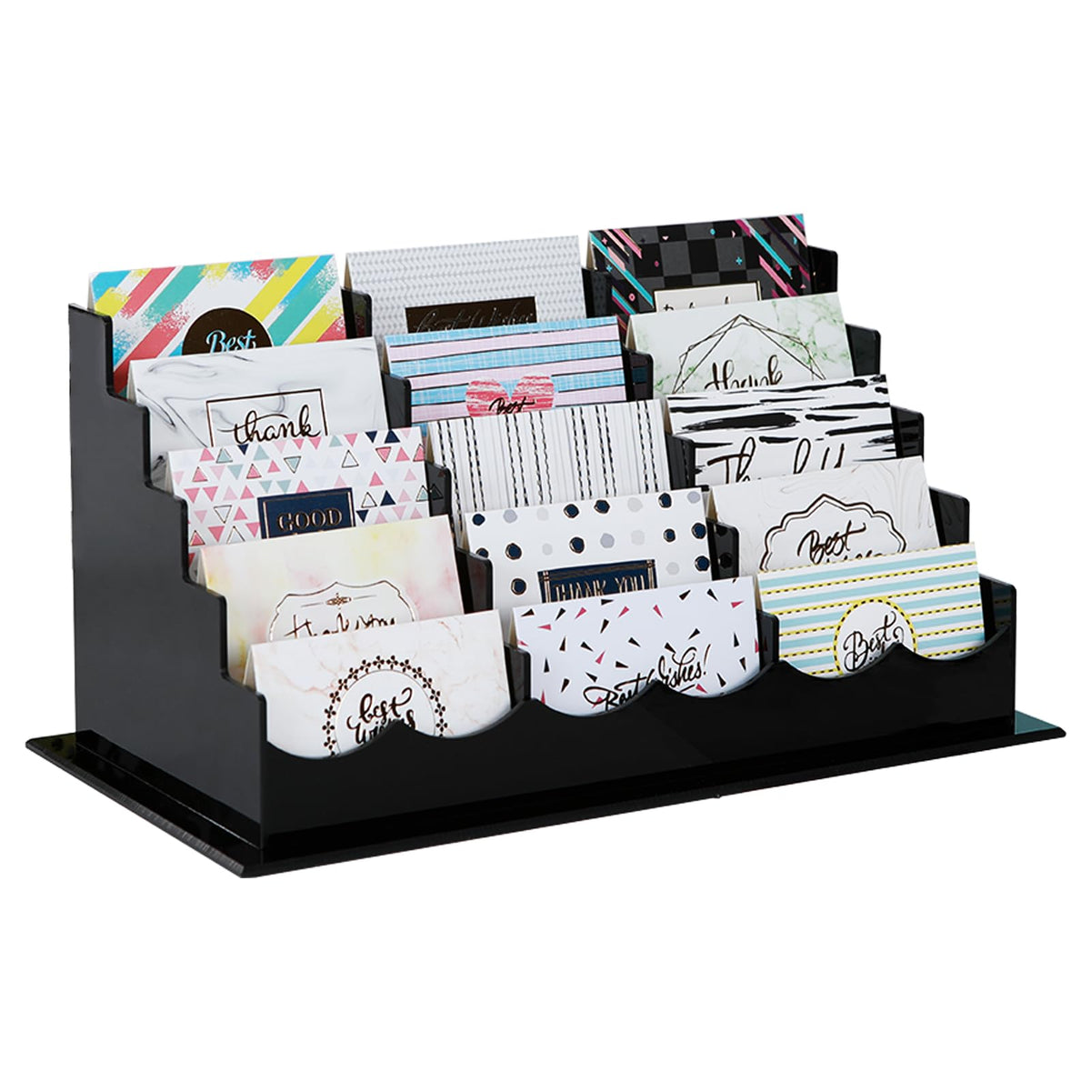 Vevitts Business Acrylic Card Holder Display for Desk, 15 Slots 5 Tiers Multiple-Black Acrylic