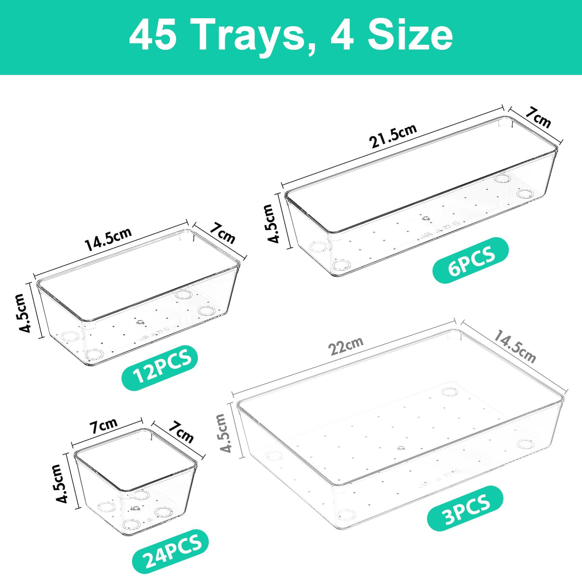VEXTHYX 45P Makeup Desk Drawer Organizers Set for Vanity, Bathroom, Kitchen