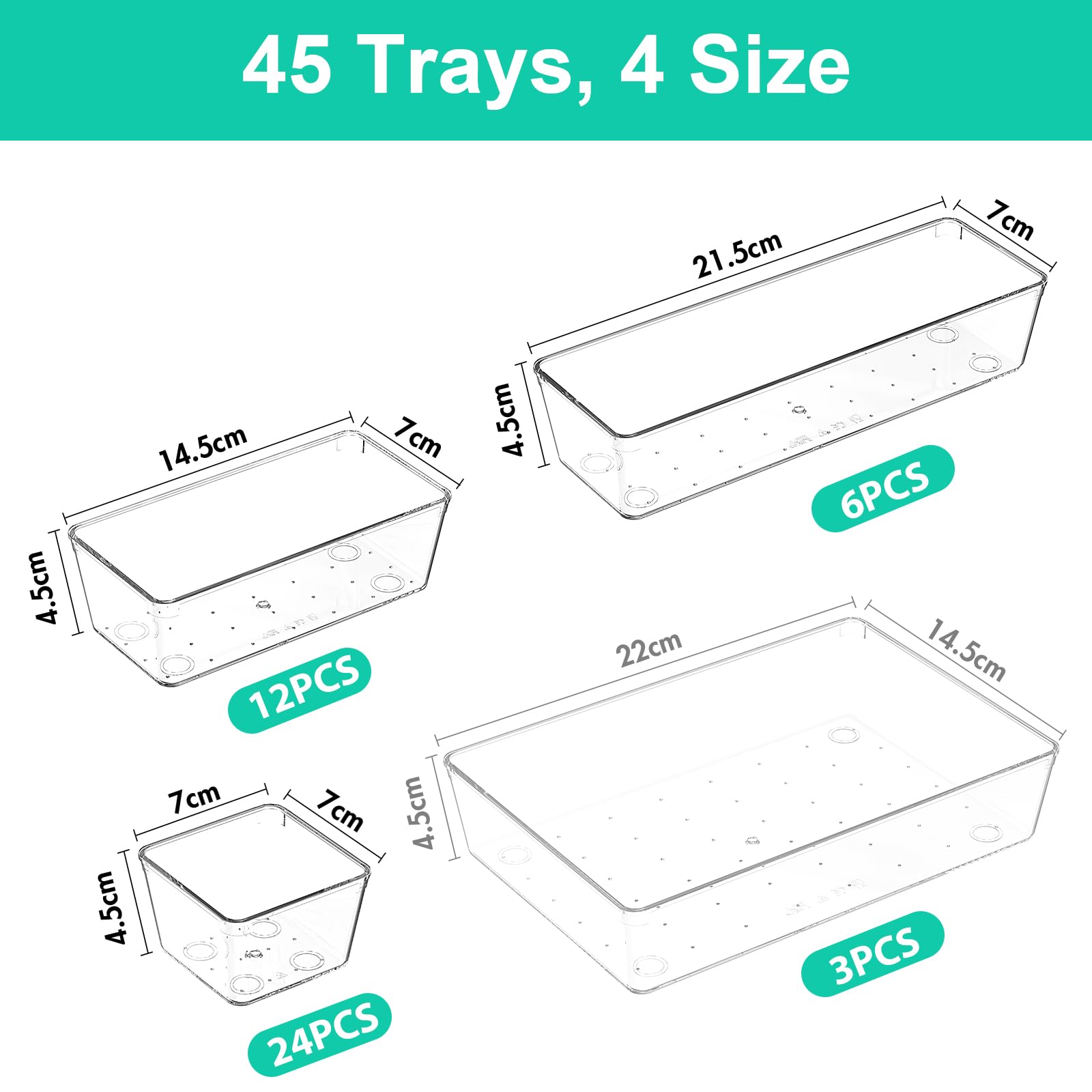 VEXTHYX 45P Makeup Desk Drawer Organizers Set for Vanity, Bathroom, Kitchen
