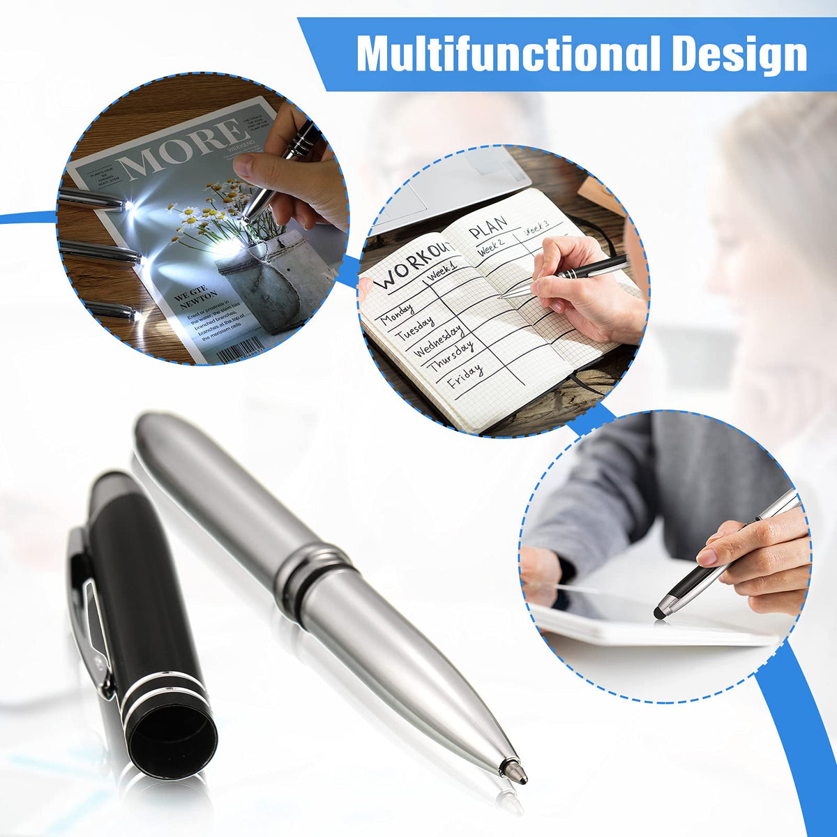 Zonon 15 Pcs Stylus Pen with Light, 3 in 1 Ballpoint Pens, Delicate Colors