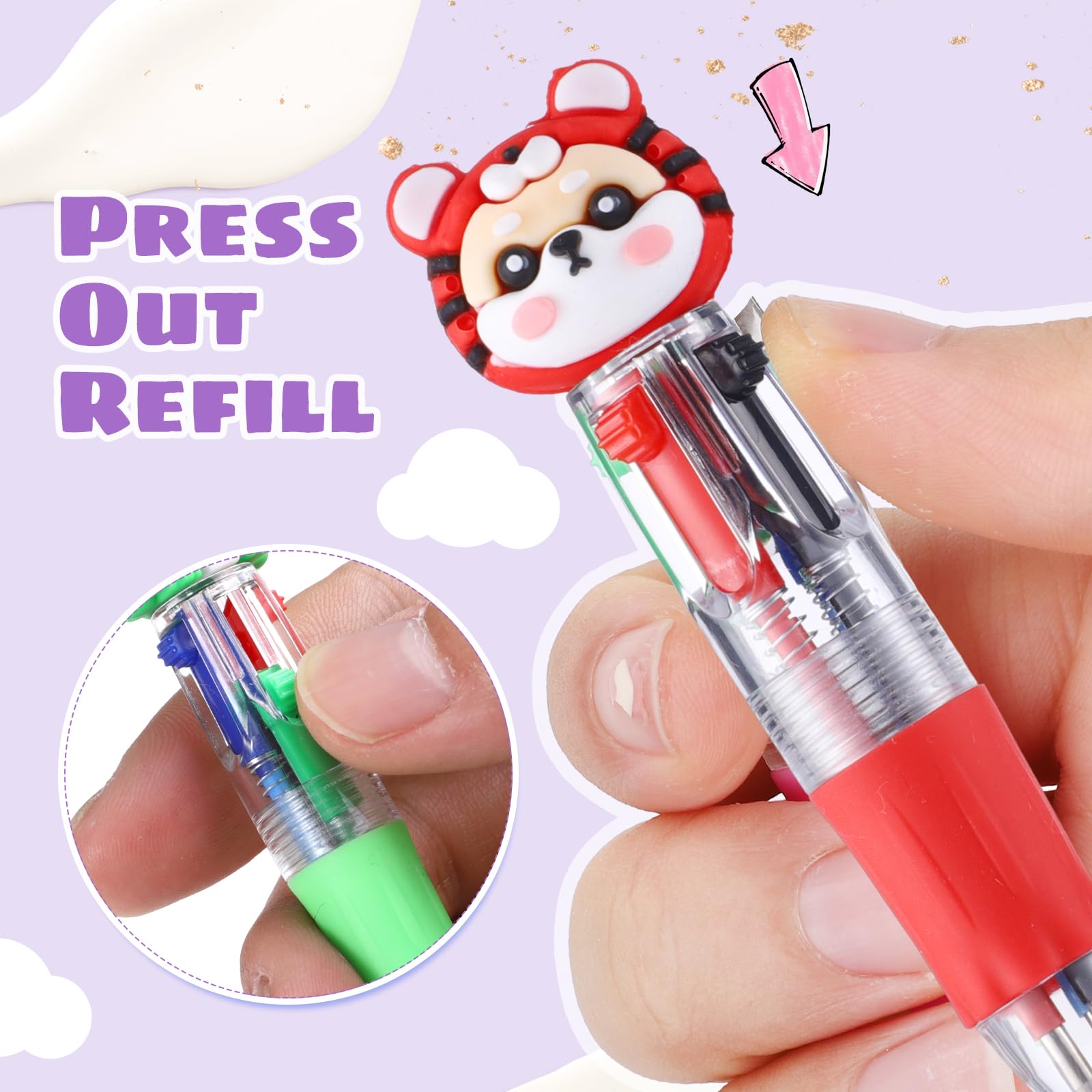 BESARME 48 Packs Safari Animal Multicolor Pen in One, Fun Pens for Kids